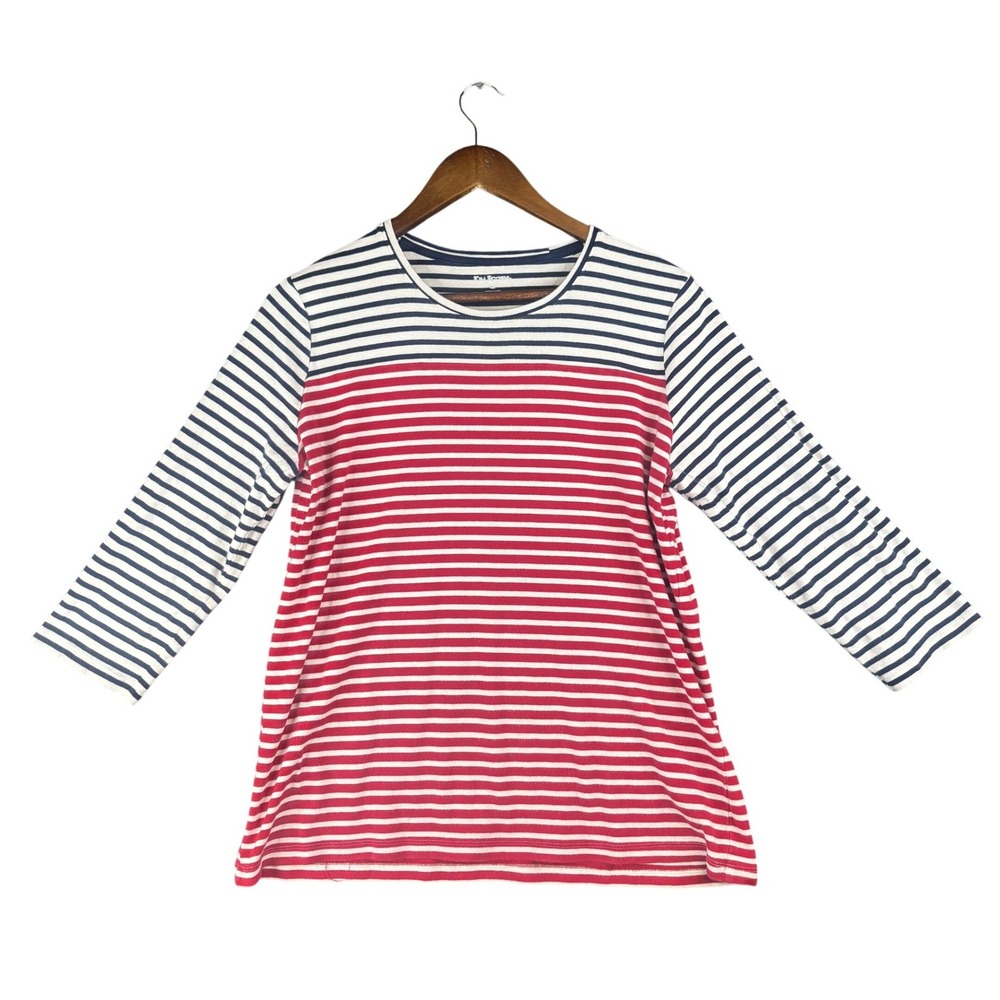 Kim Rogers Womens XL Red Navy Blue White Striped 3/4 Sleeve Cotton T-Shirt Top
